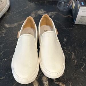 UGG White Leather Slip-On Sneakers